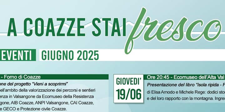 PROGRAMMA EVENTI DEL MESE DI GIUGNO A COAZZE
