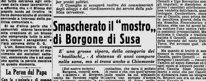 Cover mostro borgone ok 1947, un "terribile mostro" spaventa la Valle di Susa