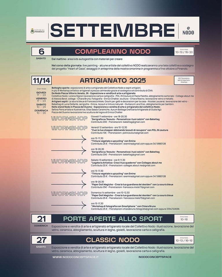 NODO CONCEPT SPACE PINEROLO: LABORATORI E MOSTRE DI SETTEMBRE 