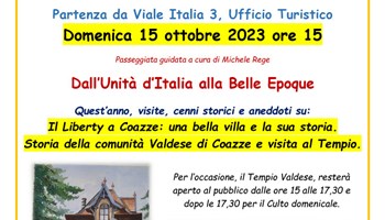 Visita guidata gratuita a Coazze con il Gruppo Racconti e Ricordi della Valsangone. Domenica 15 ottobre alla scoperta di una villa liberty e del Tempio Valdese.