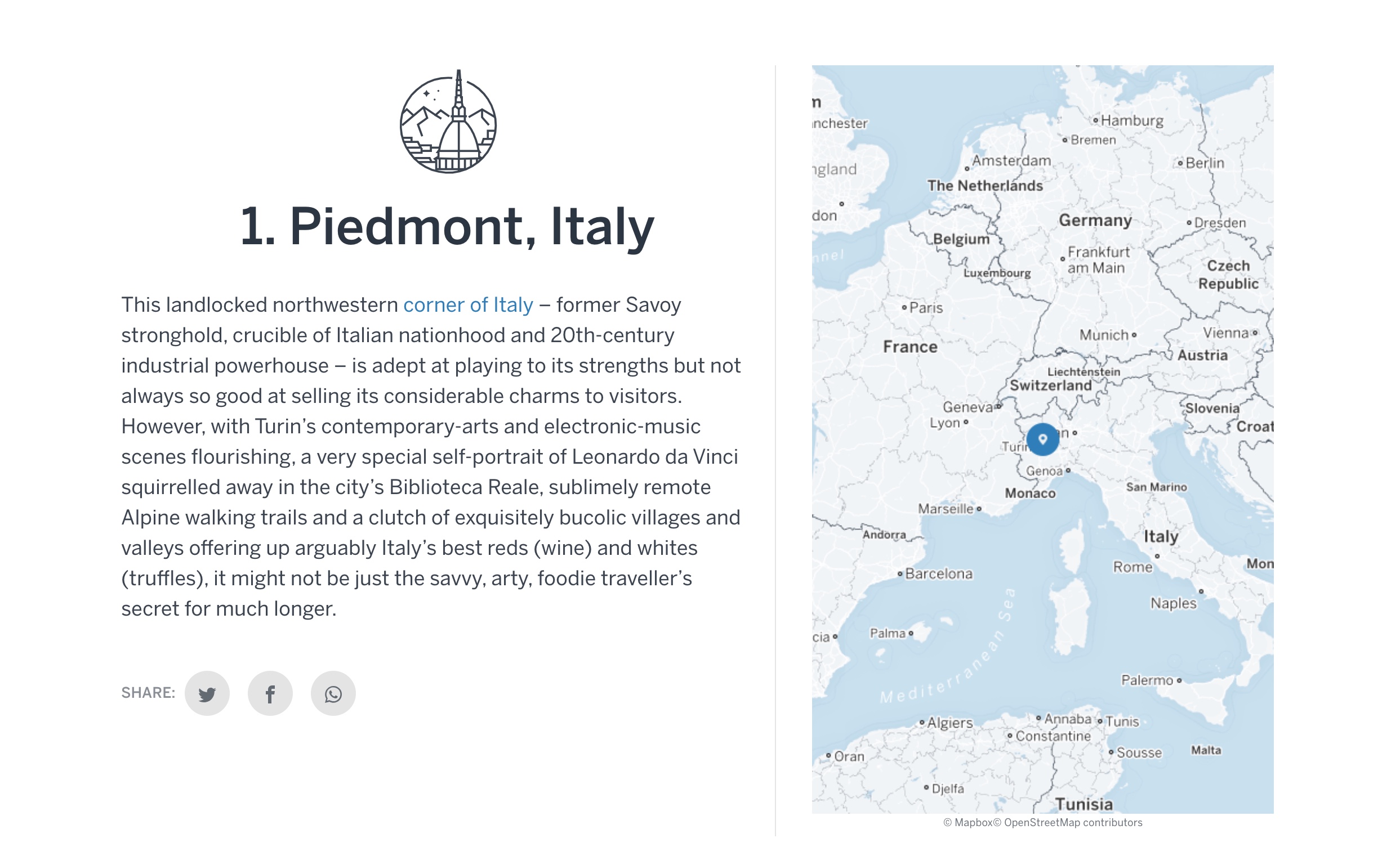 Secondo Lonely Planet, il Piemonte è la prima regione al mondo da visitare nel 2019
