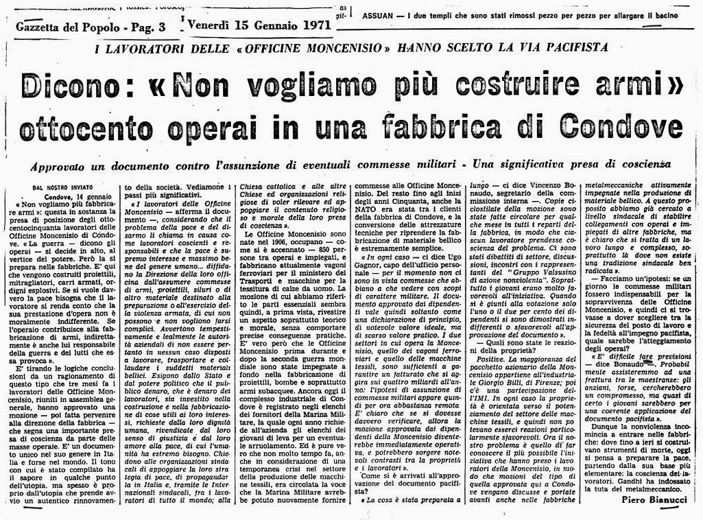 L'articolo della "Gazzetta del Popolo" sul documento operaio di Condove