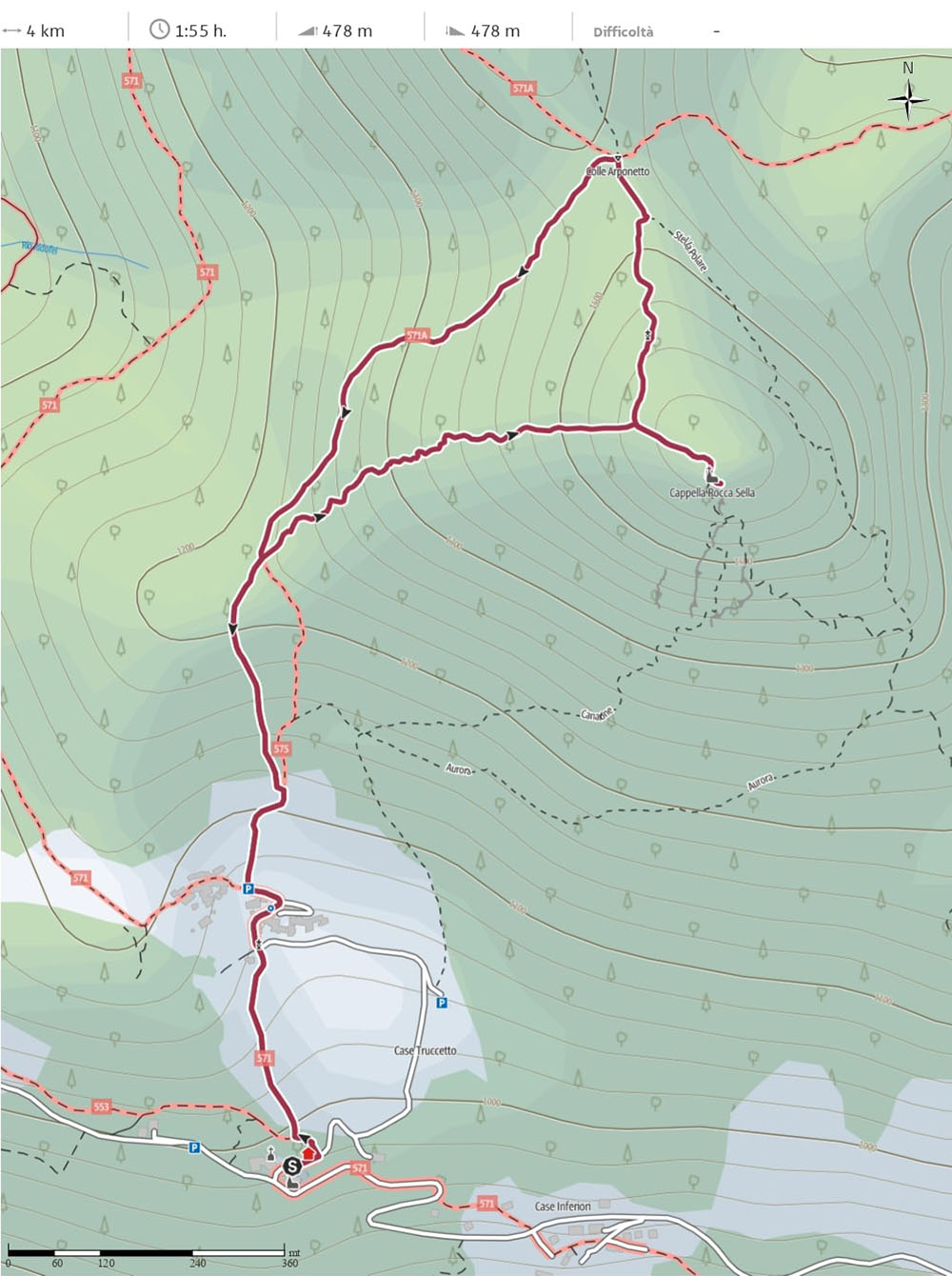 La mappa dell'escursione, effettuata 30 agosto 2021 (Outdooractive)
